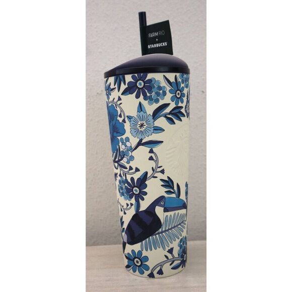 Farm Rio +Starbucks Blue/White Floral 24oz Cold Cup Tumbler Summer '25 Lmt. Edt. - Picture 6 of 10